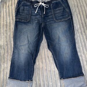 Torrid Blue Denim Capris with White Stitching